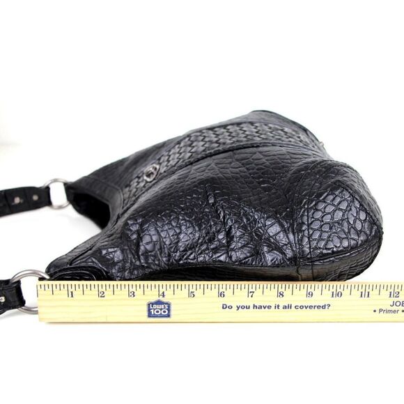 Elliott Lucca WOVEN BLACK GENUINE LEATHER CROCO PRINT SHOULDER BAG HANDBAG HOBO - Picture 14 of 15